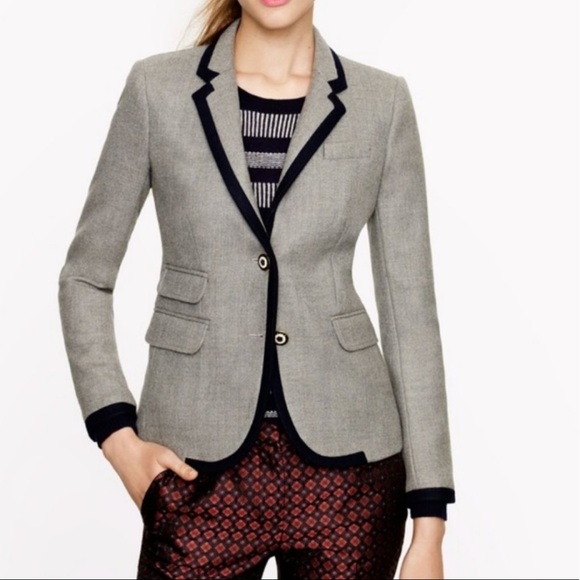 J. Crew Schoolboy Tipped Wool Blazer Heather Graphite Gray Size 8 Style 02711